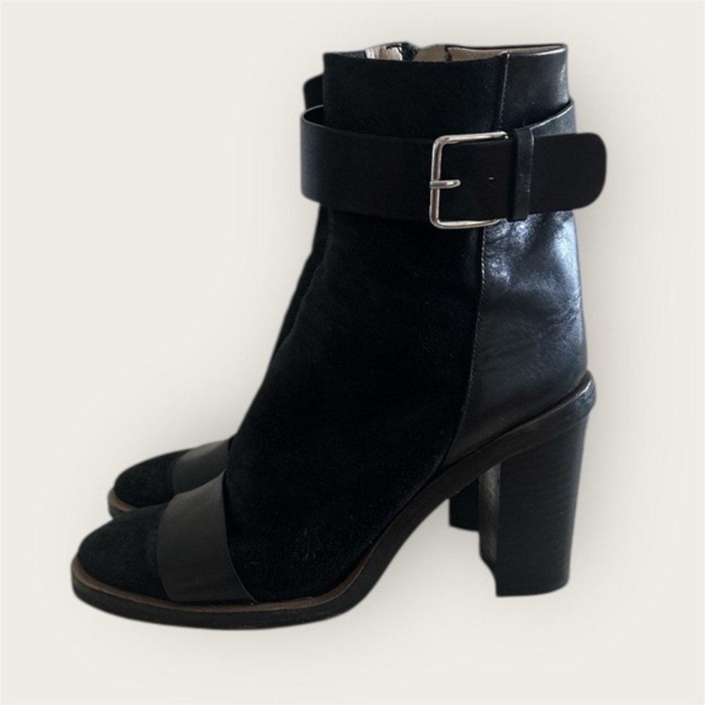 Cavallini | black leather and suede ankle boots with buckle neutral timeless 37